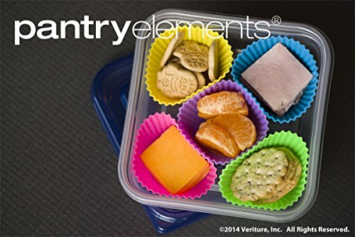 Pantry Elements Silicone Baking Muffin cups with Bonus Gift Storage Jar, 24 Pack, Heavy Duty, Reusable Non-stick, BPA Free Molds, The Original Rainbow Vibrant Silicone Cupcake Liners