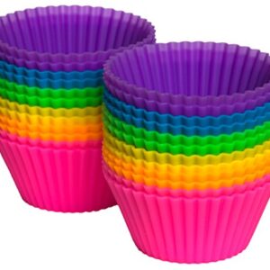 Pantry Elements Silicone Baking Muffin cups with Bonus Gift Storage Jar, 24 Pack, Heavy Duty, Reusable Non-stick, BPA Free Molds, The Original Rainbow Vibrant Silicone Cupcake Liners