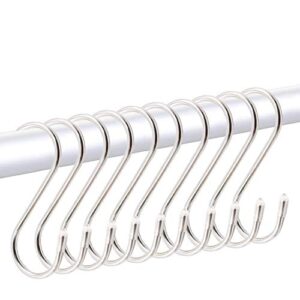 jinhezo premium 10-pack larger round s shaped hooks in polished stainless steel metal, hangers hanging hooks for kitchen, work shop, bathroom, garden, kitchenware pots utensils, clothes, bags, towels