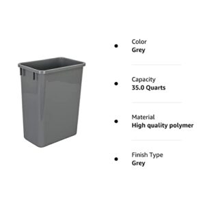 Hardware Resources Plastic Waste Container, 35 Quarts (Pack of 1), Grey