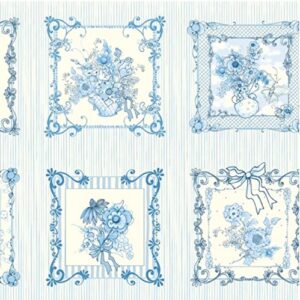 quilting treasures 'flora bleu' panel squares single border cotton fabric