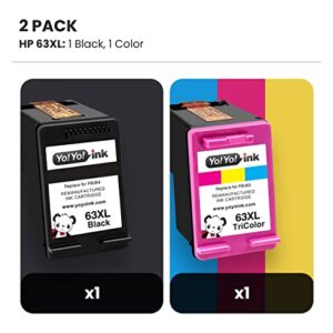 YoYoink Remanufactured HP 63 Ink Cartridge Combo Pack Replacement for HP 63XL (1 Black, 1 Color; 2 Pack) Use with HP 3830 Printer Ink HP Officejet 4650 4652 HP Envy 4520 HP Deskjet 1112 2130