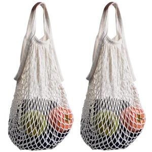 stoncel pack of 2 cotton net shopping tote ecology market string bag organizer (white)