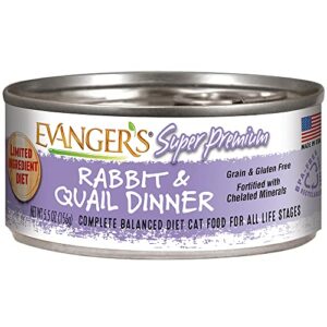 evanger's super premium rabbit & quail dinner for cats, 24 x 5.5 oz cans
