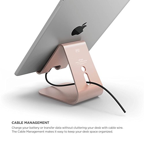 elago P2 Stand [Rose Gold] - [Premium Aluminum][Ergonomic Angle][Cable Management] - for iPad and Tablet PC