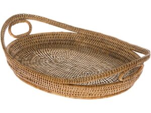 kouboo la jolla oval rattan tray with looped handles, honey brown, small