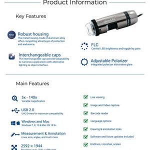 Dino-Lite USB Digital Microscope AM7115MZTL - 10x - 140x Optical Magnification, Measurement, Polarized Light