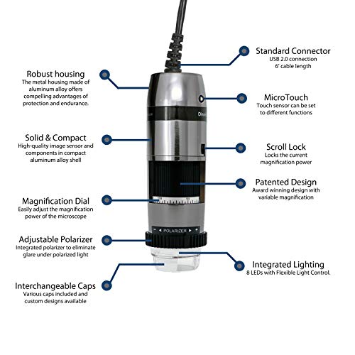 Dino-Lite USB Digital Microscope AM7115MZTL - 10x - 140x Optical Magnification, Measurement, Polarized Light