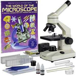 amscope - 40x-1000x cordless led student biological compound microscope + slide preparation kit + world of the microscope book - m100c-led-sp14-wm