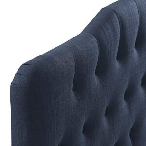 Modway Annabel Tufted Button Linen Fabric Upholstered Queen Headboard in Navy