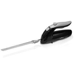 nutrichef upgraded premium nutrichef electric knife - 8.9" carving knife, serrated blades, lightweight, ergonomic design easy grip, easy blade removal, great for thanksgiving, meat & cheese, black -