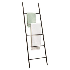 mdesign metal leaning towel ladder for bathroom - decorative, modern bath towel ladder rack - standing display holder for bathroom towels - bathroom wall ladder rack - omni collection - bronze