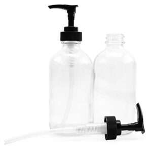 8oz Clear Glass Pump Bottles (4-Pack w/Black Plastic Pumps), Great as Essential Oil Bottles, Lotion Bottles, Soap Dispensers, and More