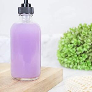 8oz Clear Glass Pump Bottles (4-Pack w/Black Plastic Pumps), Great as Essential Oil Bottles, Lotion Bottles, Soap Dispensers, and More