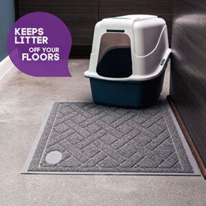 Pawkin Cat Litter Mat, Patented Design with Litter Lock Mesh, Extra Large, Durable, Easy to Clean, Soft, Fits Under Litter Box, Litter Free Floors, Gray