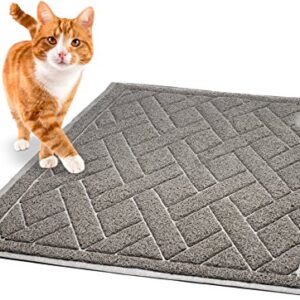 Pawkin Cat Litter Mat, Patented Design with Litter Lock Mesh, Extra Large, Durable, Easy to Clean, Soft, Fits Under Litter Box, Litter Free Floors, Gray