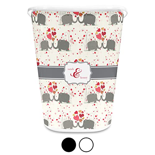 RNK Shops Elephants in Love Waste Basket - Single Sided (Black) (Personalized)