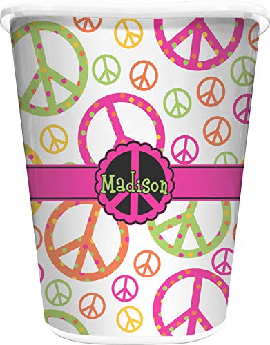 RNK Shops Peace Sign Waste Basket - Single Sided (White) (Personalized)