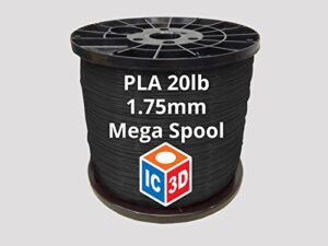 ic3d black 1.75mm pla 3d printer filament mega spool (10 kgs) - dimensional accuracy +/- 0.05mm - professional grade 3d printing filament - made in usa