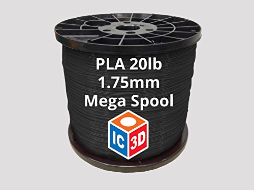 IC3D Black 1.75mm PLA 3D Printer Filament Mega Spool (10 kgs) - Dimensional Accuracy +/- 0.05mm - Professional Grade 3D Printing Filament - Made in USA