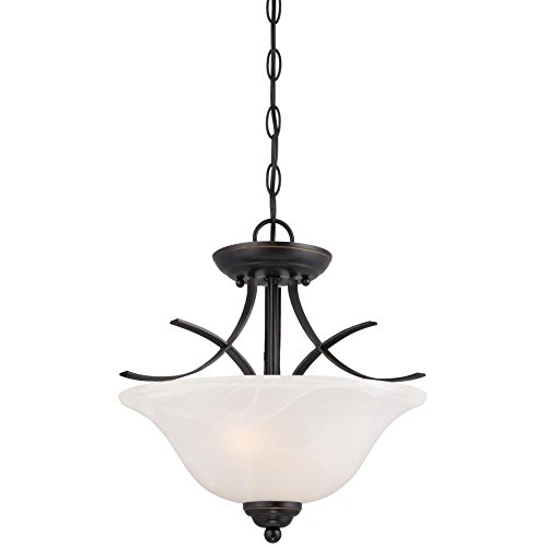 Westinghouse Lighting 6340300 Pacific Falls Two-Light Indoor Convertible Pendant/Semi-Flush Ceiling Fixture, Amber Bronze Finish with White Alabaster Glass