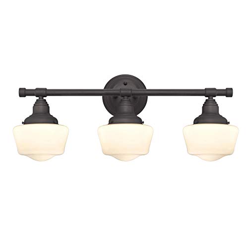 Westinghouse Lighting 6342100 Scholar Three-Light Indoor Wall Fixture, Oil Rubbed Bronze Finish with White Opal Glass , Oil-rubbed Bronze