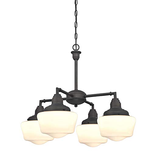 Westinghouse Lighting 6342000 Scholar Four-Light Indoor Convertible Chandelier/Semi-Flush Ceiling Fixture, Oil Rubbed Bronze Finish with White Opal Glass, Oil-Rubbed Bronze