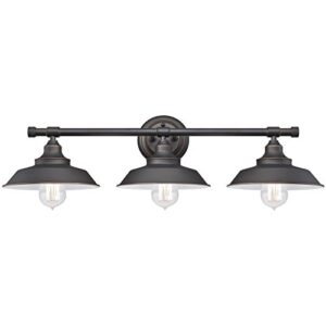 westinghouse lighting 6343400 iron hill three-light indoor wall fixture, finish with highlights and metal shades, 3, oil rubbed bronze/white