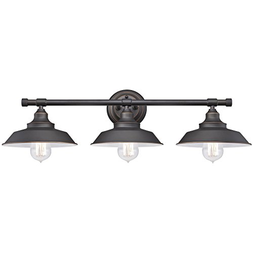 Westinghouse Lighting 6343400 Iron Hill Three-Light Indoor Wall Fixture, Finish with Highlights and Metal Shades, 3, Oil Rubbed Bronze/White