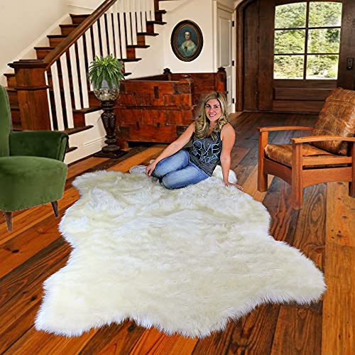 Thick White Shag Faux Fur Polar Bear Area Throw Rug Plush Premium Luxury Fur (5'x8')