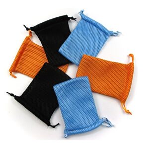 all in one 6pcs nylon mesh drawstring bag pouches for mini stuff cellphone mp3 8x13cm (3x5 inch) (black+orange+blue)