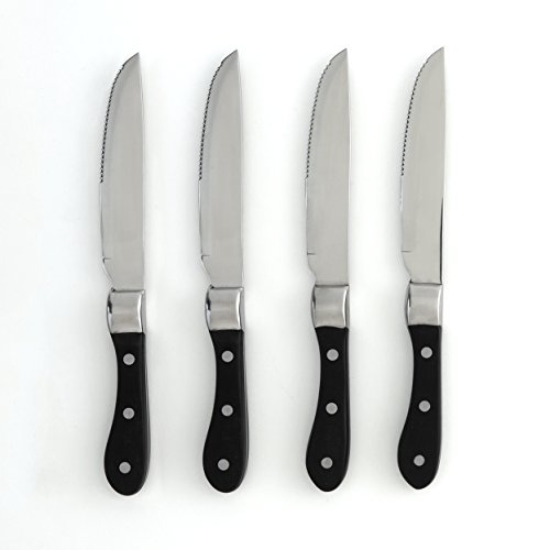 KNORK Steak Knives with ChopHouse Handle (Set of 4), Silver/Black