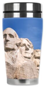 mugzie mount rushmore blue sky travel mug with insulated wetsuit cover, 16 oz, multicolor