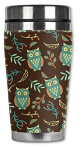 mugzie brown owls travel mug with insulated wetsuit cover, 16 oz, multicolor