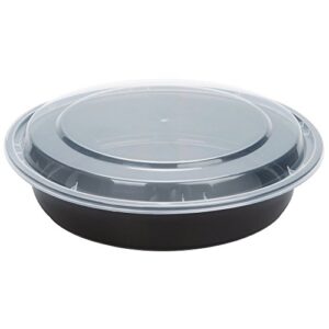 safepro 48 oz. black round microwavable container with clear lid, lunch bento box, (case of 25)