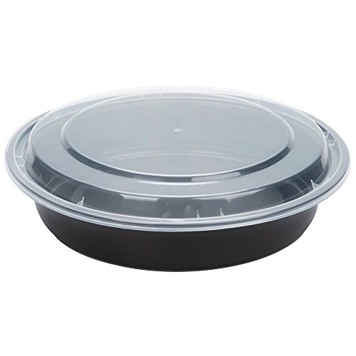 SafePro 48 oz. Black Round Microwavable Container with Clear Lid, Lunch Bento Box, (Case of 50)