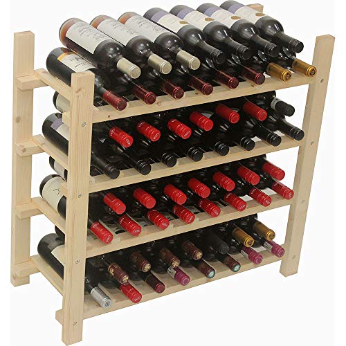 DisplayGifts Stackable 60 Bottle Capacity Wine Rack Wooden Stand, WN60 (60 Bottles Capacity:4 Rows)