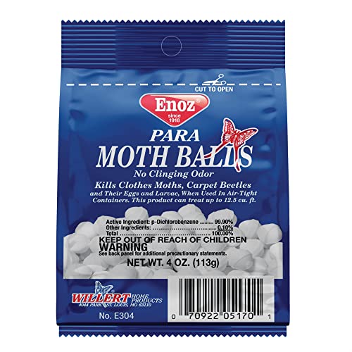Enoz Para Moth Balls, Kills Clothes Moths and Carpet Beetles, No Clinging Odor, 4 Oz (Pack of 4)