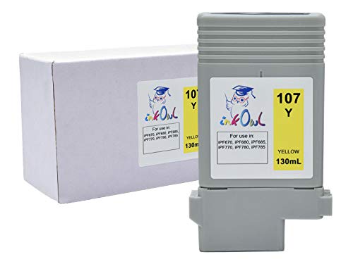 InkOwl Compatible Ink Cartridge Replacement for Canon PFI-107Y (130ml, Yellow) - iPF670, iPF680, iPF685, iPF770, iPF780, iPF785 Printers