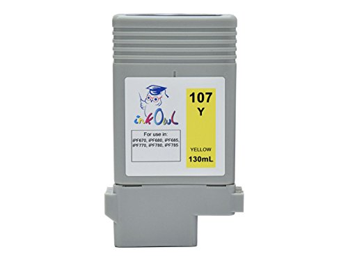 InkOwl Compatible Ink Cartridge Replacement for Canon PFI-107Y (130ml, Yellow) - iPF670, iPF680, iPF685, iPF770, iPF780, iPF785 Printers