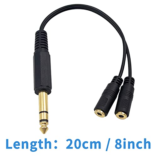 Poyiccot 1/4 to 3.5mm Adapter, 3.5mm to 1/4 Headphone Adapter, 6.35mm 1/4 inch TRS Stereo Male to 2 Dual 3.5mm (Mini) 1/8 inch Stereo Female Y Splitter Cable 20cm/8inch (635M-235FM)