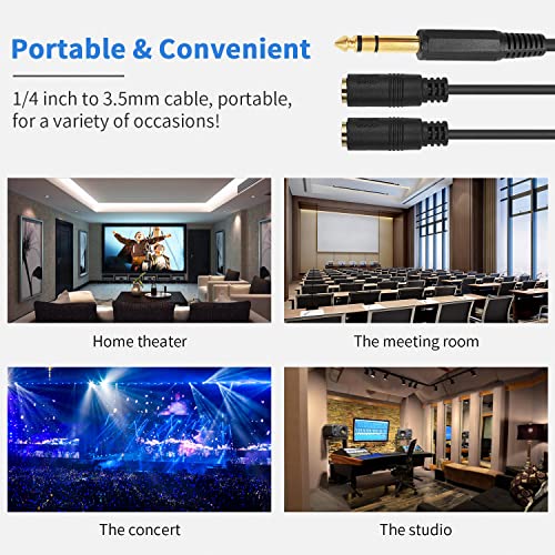 Poyiccot 1/4 to 3.5mm Adapter, 3.5mm to 1/4 Headphone Adapter, 6.35mm 1/4 inch TRS Stereo Male to 2 Dual 3.5mm (Mini) 1/8 inch Stereo Female Y Splitter Cable 20cm/8inch (635M-235FM)