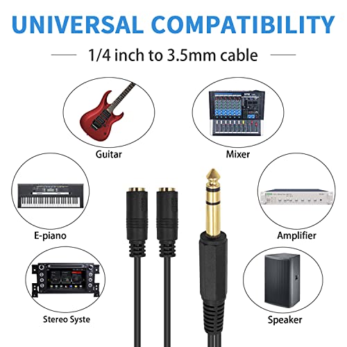 Poyiccot 1/4 to 3.5mm Adapter, 3.5mm to 1/4 Headphone Adapter, 6.35mm 1/4 inch TRS Stereo Male to 2 Dual 3.5mm (Mini) 1/8 inch Stereo Female Y Splitter Cable 20cm/8inch (635M-235FM)