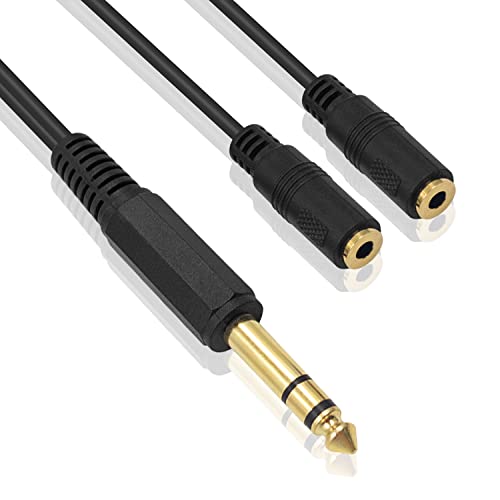 Poyiccot 1/4 to 3.5mm Adapter, 3.5mm to 1/4 Headphone Adapter, 6.35mm 1/4 inch TRS Stereo Male to 2 Dual 3.5mm (Mini) 1/8 inch Stereo Female Y Splitter Cable 20cm/8inch (635M-235FM)