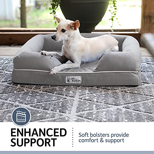 PetFusion Ultimate Dog Bed, Orthopedic Memory Foam, Multiple Sizes/Colors, Medium Firmness Pillow, Waterproof Liner, YKK Zippers, Breathable 35% Cotton Cover, 1yr. Warranty, Small (25x20), Slate Grey