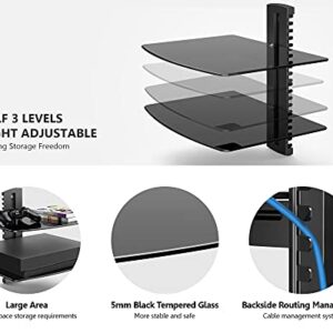 Fenge 2 Tiers Av Shelf Wall Mount Shelf Hold up to 22lbs Floating Shelves for Wall Under TV DVD Shelf Wall Mount Component Tempered Glass for PS4, Xbox, Game Console and Cable Box