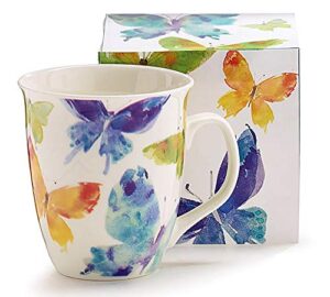 burton & burton, watercolor butterflies porcelain mug, 16 ounces