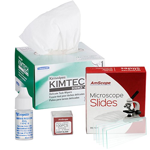 AmScope - Professional Operation and Maintenance Kit for Microscopes - Includes Blank Slides, Immersion Oil and Lens Cleaning Package - MLB-WPKIM-72P100S22