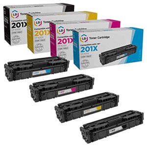 ld products compatible replacements for hp 201x set of 4 high yield toner cartridges: 1 cf400x black, 1 cf401x cyan, 1 cf402x yellow, and 1 cf403x magenta