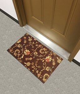 kapaqua rubber backed mat 18" x 31" brown floral doormat accent non-slip entry rug ran1228-1x2